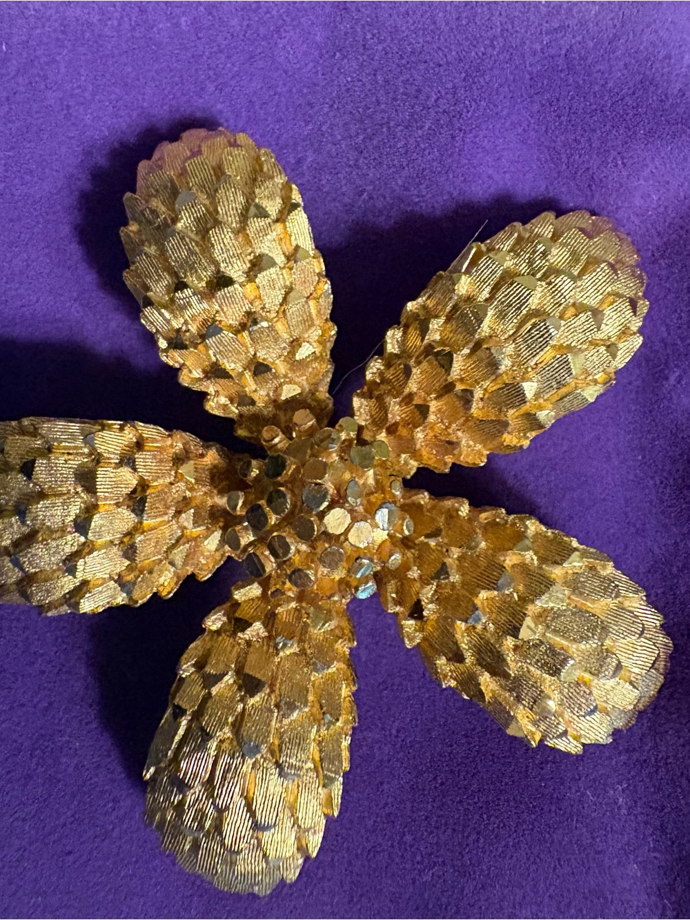 Vintage Signed BSK Textured Gold Tone Flower Brooch Pin Mid Century